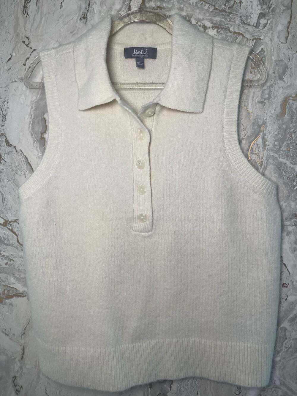 Marled Reunited Clothing Cream Collared Knit Sweater Vest